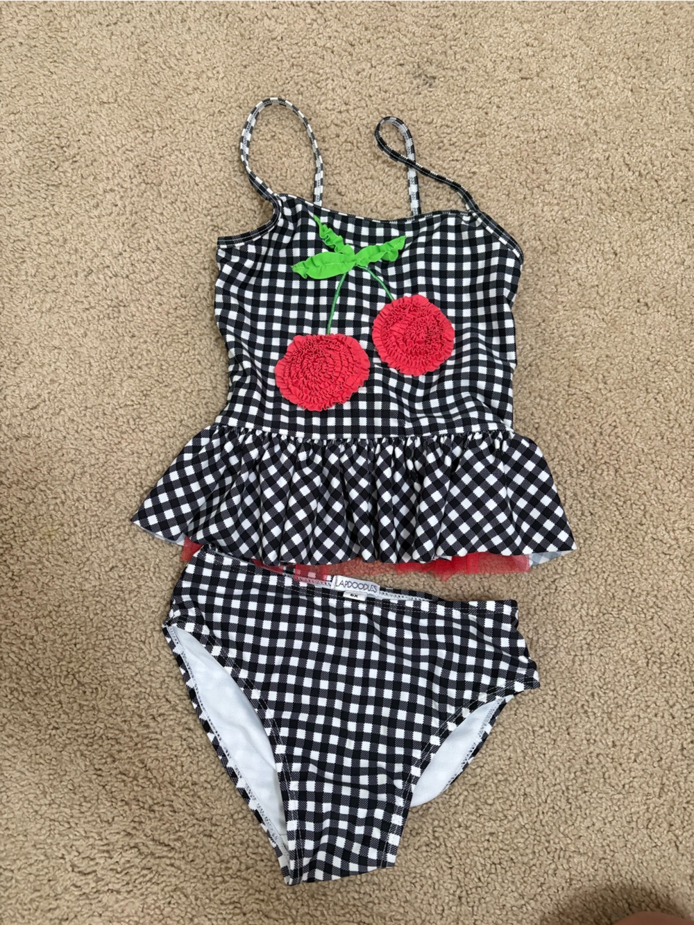 Flapdoodles Girls Black Gingham Cherry Tankini Swimsuit